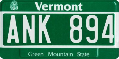 VT license plate ANK894