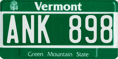 VT license plate ANK898