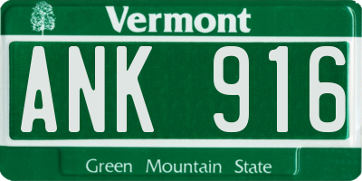 VT license plate ANK916