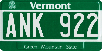 VT license plate ANK922