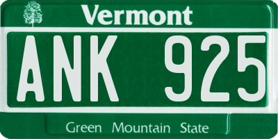 VT license plate ANK925
