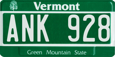 VT license plate ANK928