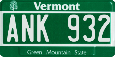 VT license plate ANK932