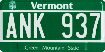 VT license plate ANK937