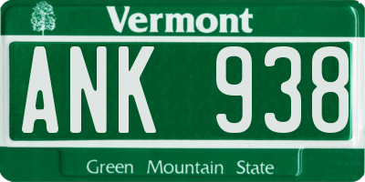 VT license plate ANK938