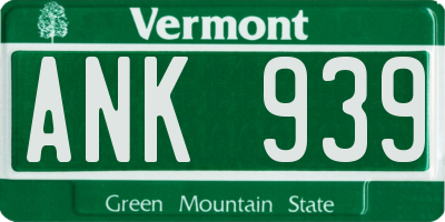 VT license plate ANK939