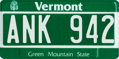 VT license plate ANK942