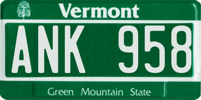 VT license plate ANK958