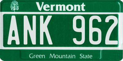 VT license plate ANK962