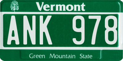 VT license plate ANK978