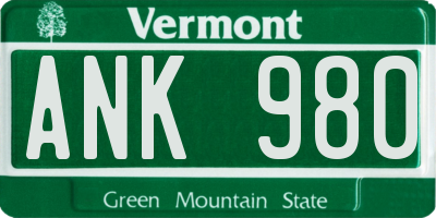 VT license plate ANK980