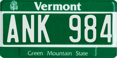 VT license plate ANK984