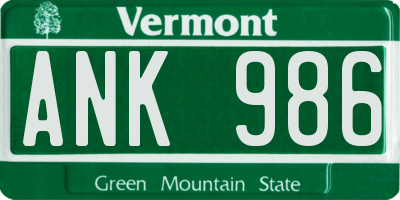 VT license plate ANK986