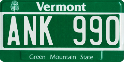 VT license plate ANK990