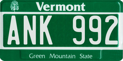 VT license plate ANK992