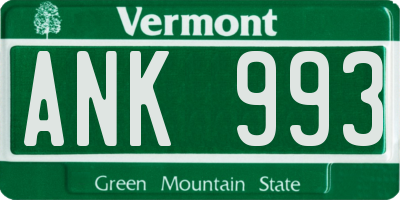 VT license plate ANK993