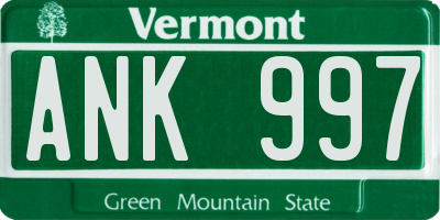 VT license plate ANK997