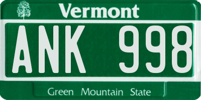 VT license plate ANK998