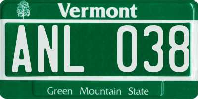 VT license plate ANL038