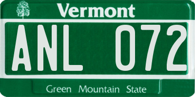 VT license plate ANL072
