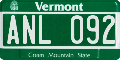 VT license plate ANL092