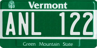 VT license plate ANL122