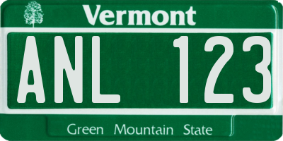VT license plate ANL123