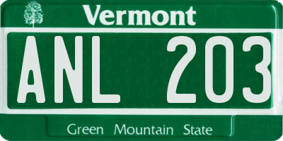 VT license plate ANL203