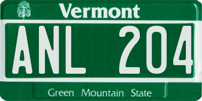 VT license plate ANL204