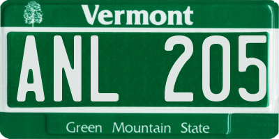 VT license plate ANL205
