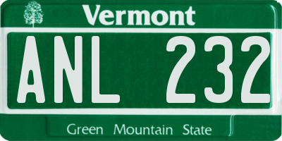VT license plate ANL232