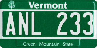 VT license plate ANL233