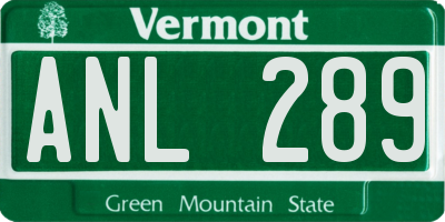 VT license plate ANL289