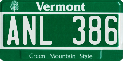 VT license plate ANL386