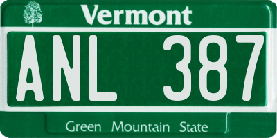 VT license plate ANL387