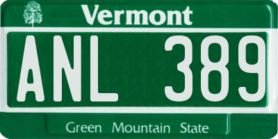 VT license plate ANL389