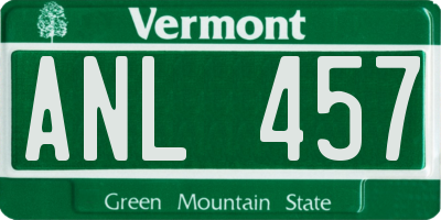 VT license plate ANL457