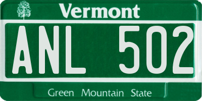 VT license plate ANL502
