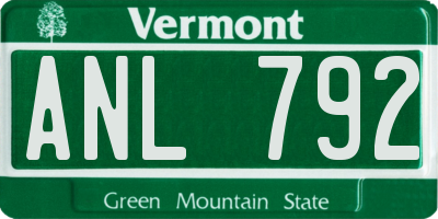 VT license plate ANL792