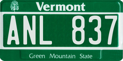 VT license plate ANL837