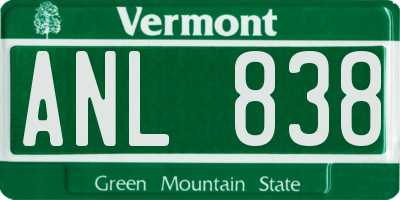 VT license plate ANL838