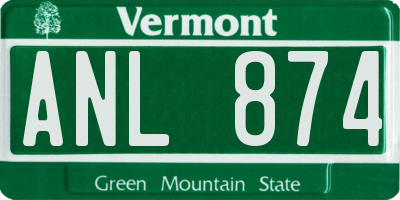 VT license plate ANL874