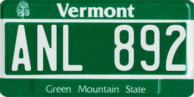 VT license plate ANL892