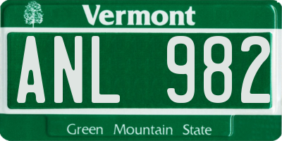 VT license plate ANL982