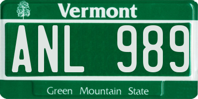 VT license plate ANL989