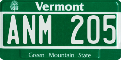 VT license plate ANM205