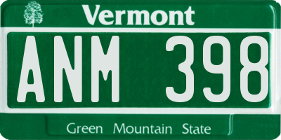 VT license plate ANM398