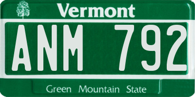 VT license plate ANM792