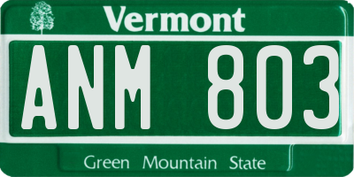 VT license plate ANM803