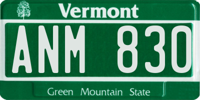 VT license plate ANM830